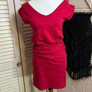 TOAD & CO XS pink ruched waist cap sleeve dress in EUC